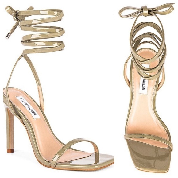 NEW Steve Madden Uplift Lace Up Square Toe Patent Heeled Sandals Size 7.5 - Picture 1 of 7